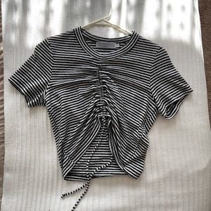 Article linen stripe ruched shirt